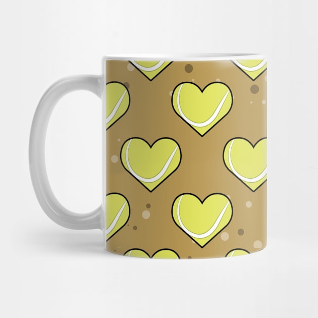 Tennis Ball Texture In Heart Shape - Seamless Pattern On Brown Background by DesignWood-Sport
